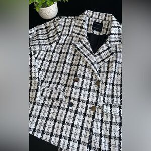 Bloomchic Black & White Plaid Blazer Jacket Size 18/20 EUC